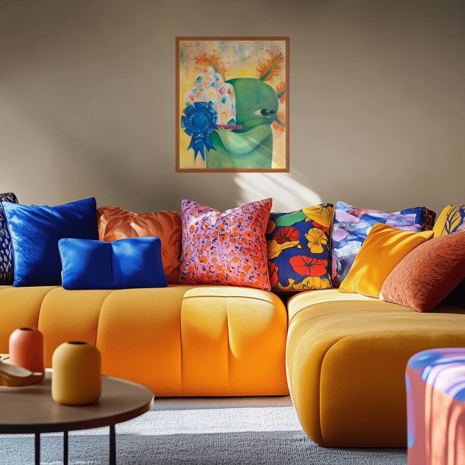 Me caga la gelatina de mosaico, shown in a room